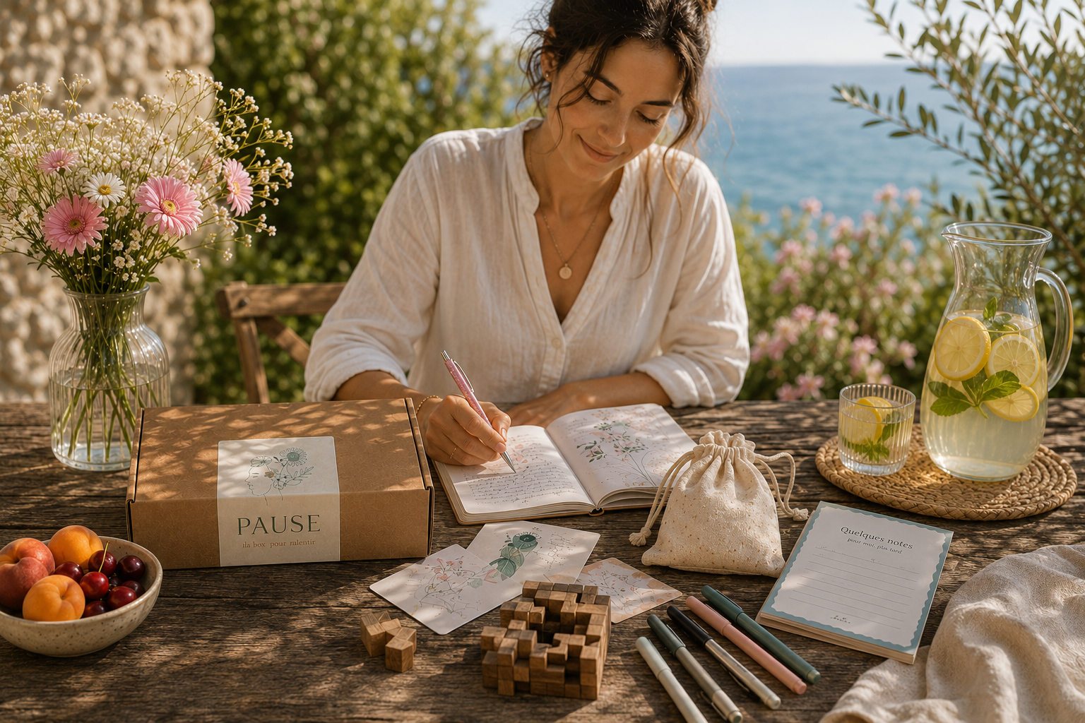 Une femme ouvre sa box Ma Pause Box